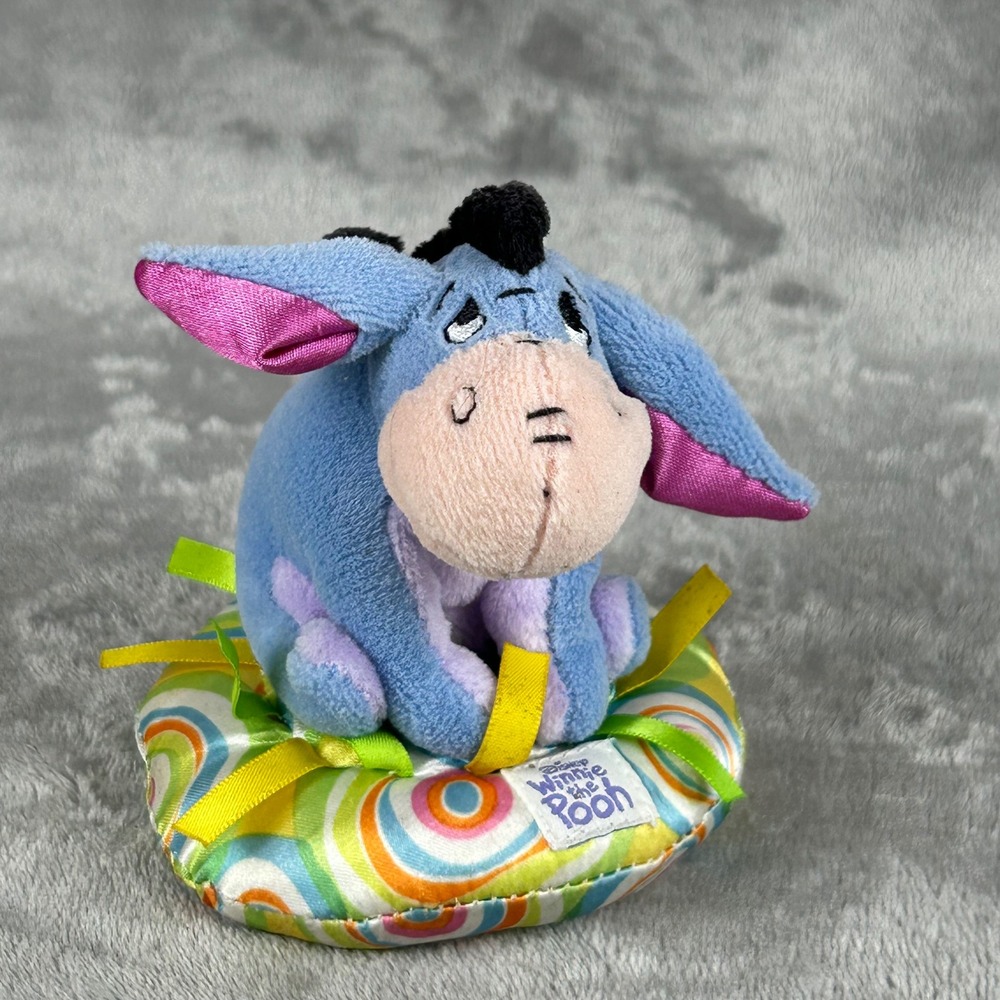 Disney‎ Baby Eeyore Plush Rattle Learning Curve Winnie the Pooh Blue Donkey Toy